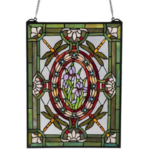 LumiLamp Tiffany Fensterbild 46*1*61 cm Grün Glas Rechteckig Libelle Glas Kunst Glasmalerei Glasmalerei Hängend