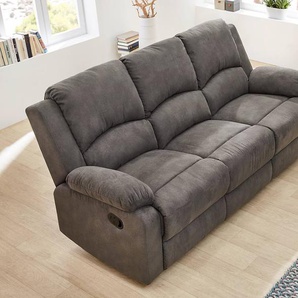 3er Sofa in anthrzaitfarbenem Microfaserstoff bezogen mit Liegefunktion, Maße: B/H/T ca. 204/97/87 cm