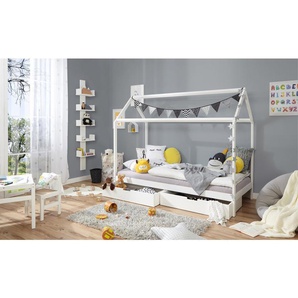 Kinderbett Hausbett mit Schubkästen 90x200 cm Kiefer weiß