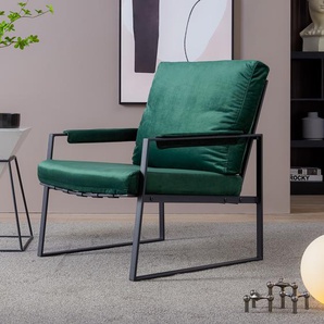 Sessel 70 x 82 x 74 cm Einzelsessel mit schönem Metallgestell und Samtpolsterung Relaxsessel Grün