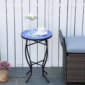 Outsunny Beistelltisch Gartentisch Ø35,5 x 53,5cm Mosaikdesign Blau+Weiß