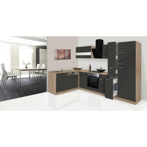 Respekta Eckküche , Grau, Eiche , Glas , 2 Schubladen , 310x172 cm , links aufbaubar, rechts aufbaubar , Küchen, Eckküchen