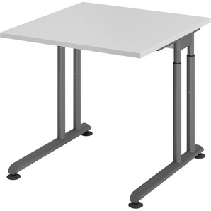 bümö® Schreibtisch Z-Serie höhenverstellbar, Tischplatte 80 x 80 cm in grau, Gestell in graphit