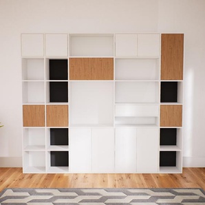 Schrankwand Weiß - Moderne Wohnwand: Schubladen in Weiß & Türen in Weiß - Hochwertige Materialien - 267 x 233 x 34 cm, Konfigurator