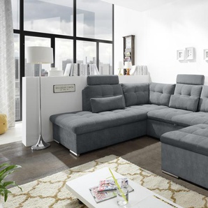 Couch NALO Sofa Schlafcouch Wohnlandschaft Bettsofa anthrazit U-Form links