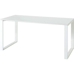 Design Büro Schreibtisch 160cm mit Glas-Platte MONTERO-01 weiß mit Metallgestell BxHxT ca.160x75x80cm