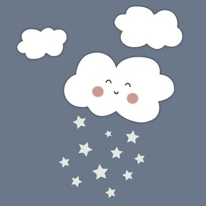 Babywanddeko Raining Stars , Blau , Metall , 60x60x3 cm , Babymöbel, Babyzimmer Deko, Babywanddeko