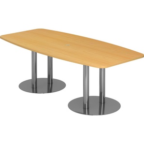 bümö® Konferenztisch KT22-Serie für 8 Personen, Tischplatte 220 x 103 cm in Buche, Gestell mit Chromsäulen