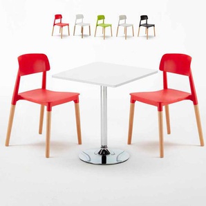 Weiß Quadratisch Tisch Und 2 Stühle Farbiges Polypropylen-innenmastenset Barcell