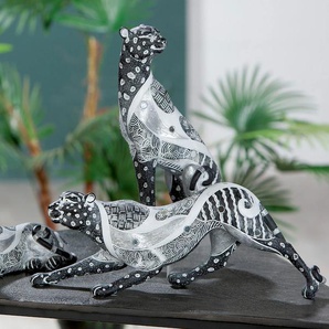 Tierfigur GILDE Panther Piron Dekofiguren Gr. B/H/T: 37 cm x 13 cm x 7 cm, weiß (schwarz, grau, weiß) Figuren Skulpturen