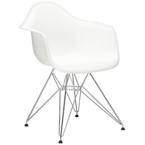 Vitra Stuhl Eames Plastic Armchair DAR 83x63x59 cm weiß, Gestell: verchromt, Designer Charles & Ray Eames