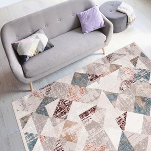 Teppich Fransenteppich dezente Farben Vintage - Design Grau  Lachsrosa