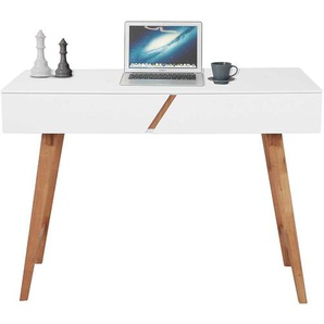 Skandi Schreibtisch in Weiß und Naturfarben 120 cm breit