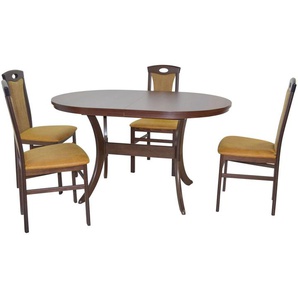 Tischgruppe 2439-4581, 5-teilig, Nussbaumfarben / Gelb, 1 Tisch & 4 Stühle