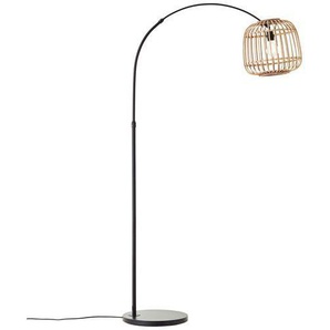 Brilliant Leuchten Bogenlampe Nikka, ohne Leuchtmittel, mit Rattan-Schirm, 171 cm Höhe, E27, Metall/Rattan, schwarz/natur