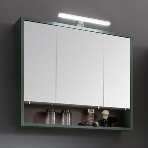 Badspiegelschrank in Dunkelgrün und Goldfarben LED Aufsatzleuchte