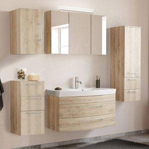 Badezimmermöbel Set mit Waschtisch & LED-Spiegelschrank MAPUTO-02 in Eiche hell BxHxT ca. 201x200x50,2cm