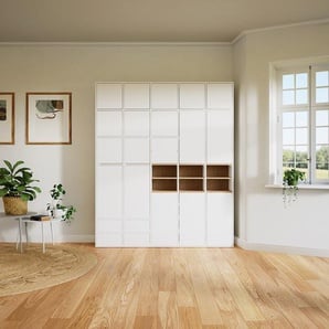 Schrankwand Weiß - Moderne Wohnwand: Schubladen in Weiß & Türen in Weiß - Hochwertige Materialien - 195 x 233 x 34 cm, Konfigurator