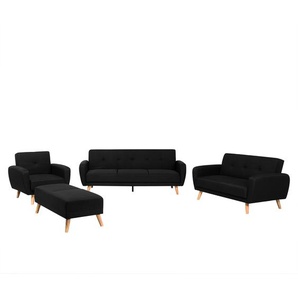 Sofa Set Schwarz Polsterbezug Sitzgruppe Minimalistisch Modern Wohnzimmer