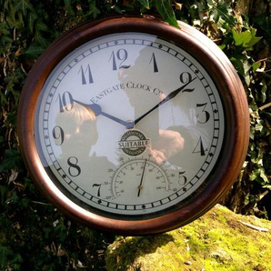Uhr im Stil einer Bahnhofsuhr, innen+aussen, Küchenuhr mit Thermometer -40 Grad
