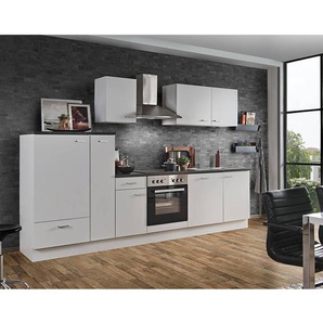 Komplettküche White Classic LIVERPOOL-87 inklusive E-Geräte, Geschirrspüler und Apothekerschrank 300cm