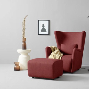 LeGer Home by Lena Gercke Ohrensessel Levke, wahlweise mit oder ohne Hocker Struktur fein recycelt, Hocker, B/H/T: 86 cm x 98 80 rot Sessel
