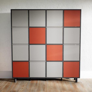 Wohnwand Grau - Individuelle Designer-Regalwand: Türen in Grau - Hochwertige Materialien - 156 x 168 x 34 cm, Konfigurator