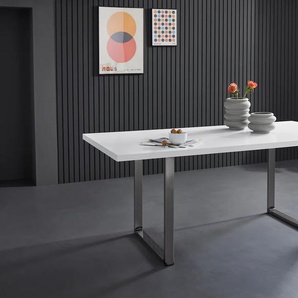 Esstisch FORTE Tische Gr. B/H/T: 160 cm x 74,1 cm x 90 cm, weiß (weiß matt, rohstahl) Esstisch Rechteckige Esstische rechteckig Tisch Breite 160 cm