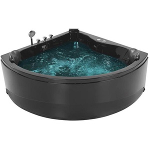 Whirlpool-Badewanne Schwarz 140 x 140 cm LED mit 7 Farben Eckwanne Massagefunktion Sanitäracryl Dreieckig für 2 Personen Elegante Optik Modern
