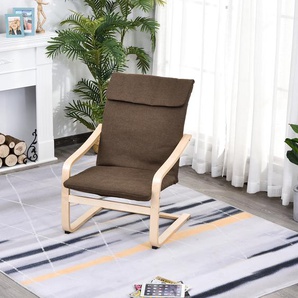 HOMCOM Relaxsessel Ruhesessel Relaxstuhl mit Armlehne Leinenbezug Holzgestell Braun