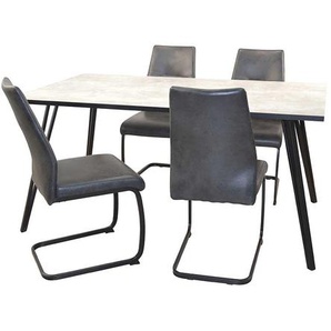 Tisch mit Schwingstühlen in Beton Grau Grau und Schwarz (fünfteilig)
