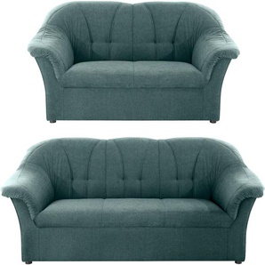 Polstergarnitur DOMO COLLECTION Pegnitz Sitzmöbel-Sets Gr. Chenille-Optik, blau (petrol) Couchgarnituren Sets Sitzmöbel-Sets 3-Sitzer & 2-Sitzer-Set