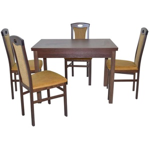 Tischgruppe 4562-4581, 5-teilig, Nussbaumfarben / Gelb, 1 Tisch Und 4 Stühle