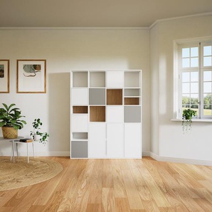 Schrankwand Weiß - Moderne Wohnwand: Türen in Weiß - Hochwertige Materialien - 156 x 196 x 34 cm, Konfigurator