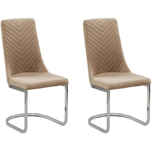 Freischwinger Stuhl 2er Set Beige Samtstoff mit hoher Rückenlehne Metallgestell Modernes Design für Ess-, Wohn- und Arbeitszimmer