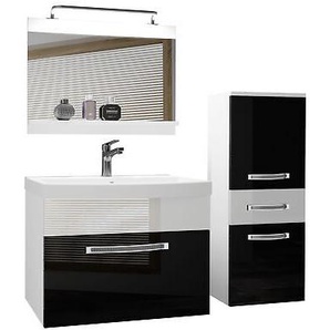 Belini Badmöbel Set Spiegel, Schrank Waschtischunterschrank, Schwarz/ Weiß