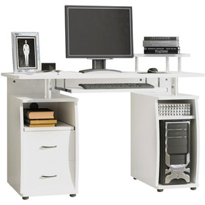 HOMCOM Computertisch Schreibtisch Bürotisch Home Office reichlich Stauraum 2 Schubladen Druckregal Weiß 120 x 55 x 85 cm