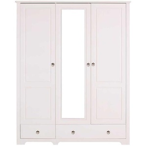 Weißer Schlafzimmerschrank aus Kiefer Massivholz Spiegeltür