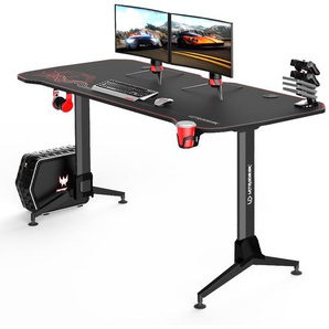 FUROX - Gaming-Tisch, Gamer Schreibtisch mit Carbon Oberfläche, Full Desktop Mauspad, höhenverstellbar, 160 x 70 cm (Schwarz / Rot)