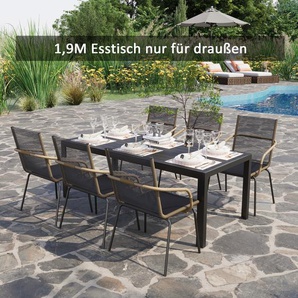 Outsunny Gartentisch Aluminium Tisch Garten Terrasse Holz-Kunststoff Polyholz schwarz
