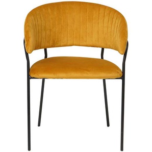 Retro Einzelstuhl mit Bezug aus gelbem Samt 48 cm Sitzhöhe