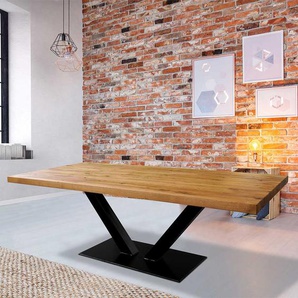 Esszimmer Tisch aus Wildeiche Massivholz geölt Metall Fußgestell