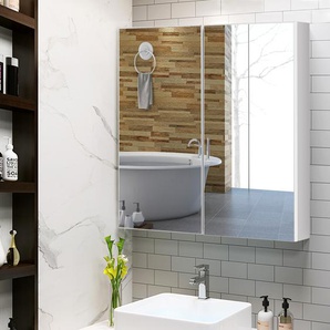 Badezimmer Spiegelschrank Wandschrank Hängeschrank mit Spiegel Weiß 62 x 11 x 65 cm