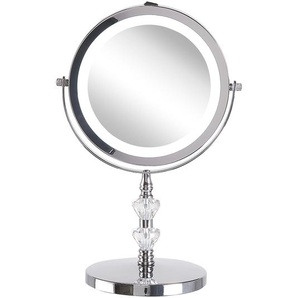 Kosmetikspiegel Silber dia. 20 cm Metall mit LED Beleuchtung Vergrößerung Rund Glamour Modern für Badezimmer für Schminktisch