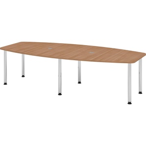 bümö® Konferenztisch KT28-Serie für 10 Personen, Tischplatte 280 x 130 cm in Nussbaum, Gestell mit Chromfüße