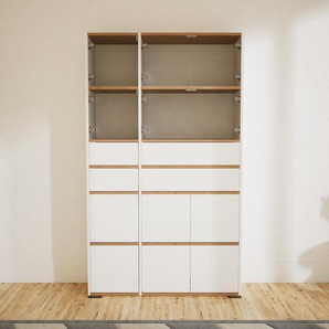 Aktenschrank Weiß - Büroschrank: Schubladen in Weiß & Türen in Kristallglas klar - Hochwertige Materialien - 115 x 196 x 34 cm, Modular