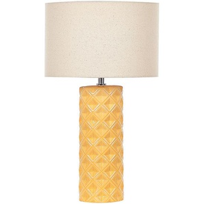 Tischlampe Gelb Keramik 49 cm Stoffschirm Trommelform Elegant Modern Nachttischlampe für Schlafzimmer Wohnzimmer