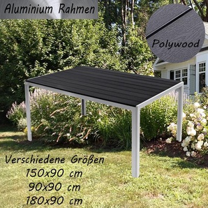 Aluminium Gartentisch Silber/Schwarz Esstisch Gartenmöbel Tisch Polywood Holzimitat wetterfest