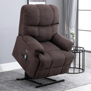 HOMCOM Massagesessel mit Aufstehhilfe Fernsehsessel Relaxsessel mit Wärmefunktion Sessel mit Aufstehhilfe verstellbarer Winkel USB Fernbedienung Kurzplüsch Braun 83 x 95 x 105 cm