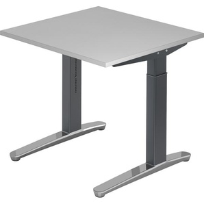 bümö® Design Schreibtisch XB-Serie höhenverstellbar, Tischplatte 80 x 80 cm in grau, Gestell in graphit/alu poliert